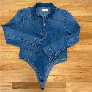 Zara Blue Denim Long Sleeve Bodysuit